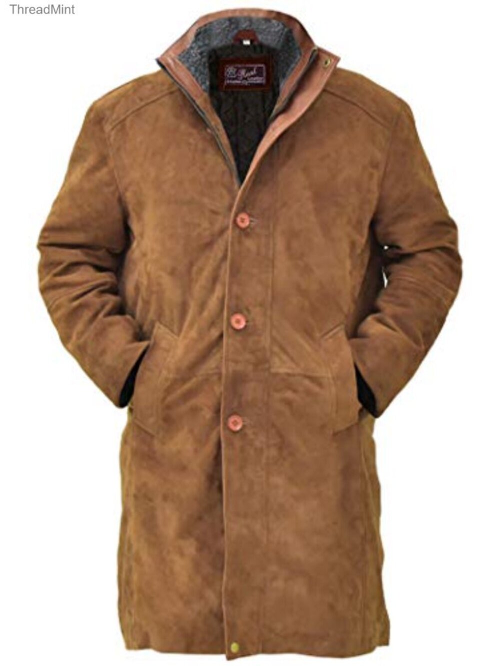 Men's Suede Leather Jacket Longmire Sheriff Coat with Front Zipper